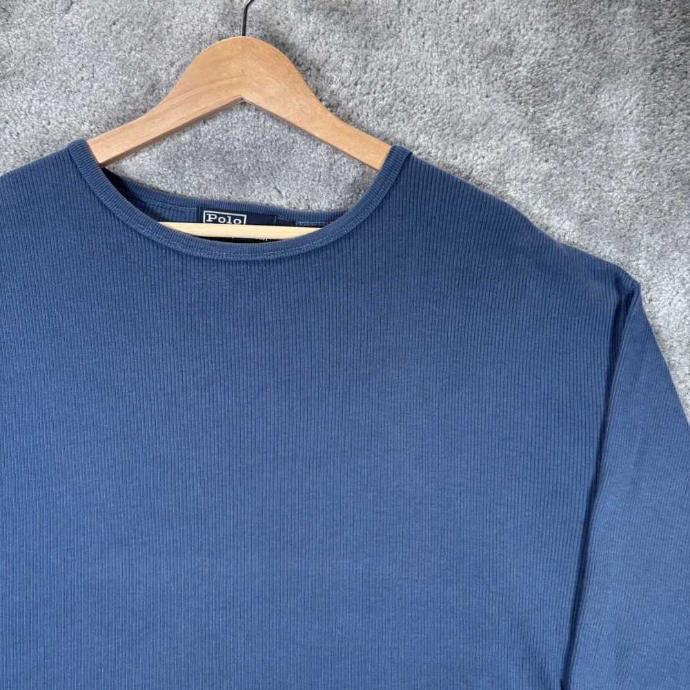 Vintage Polo Ralph Lauren Shirt Men 2XL Blue Ribbed Knit Thermal Long Sleeve 90s